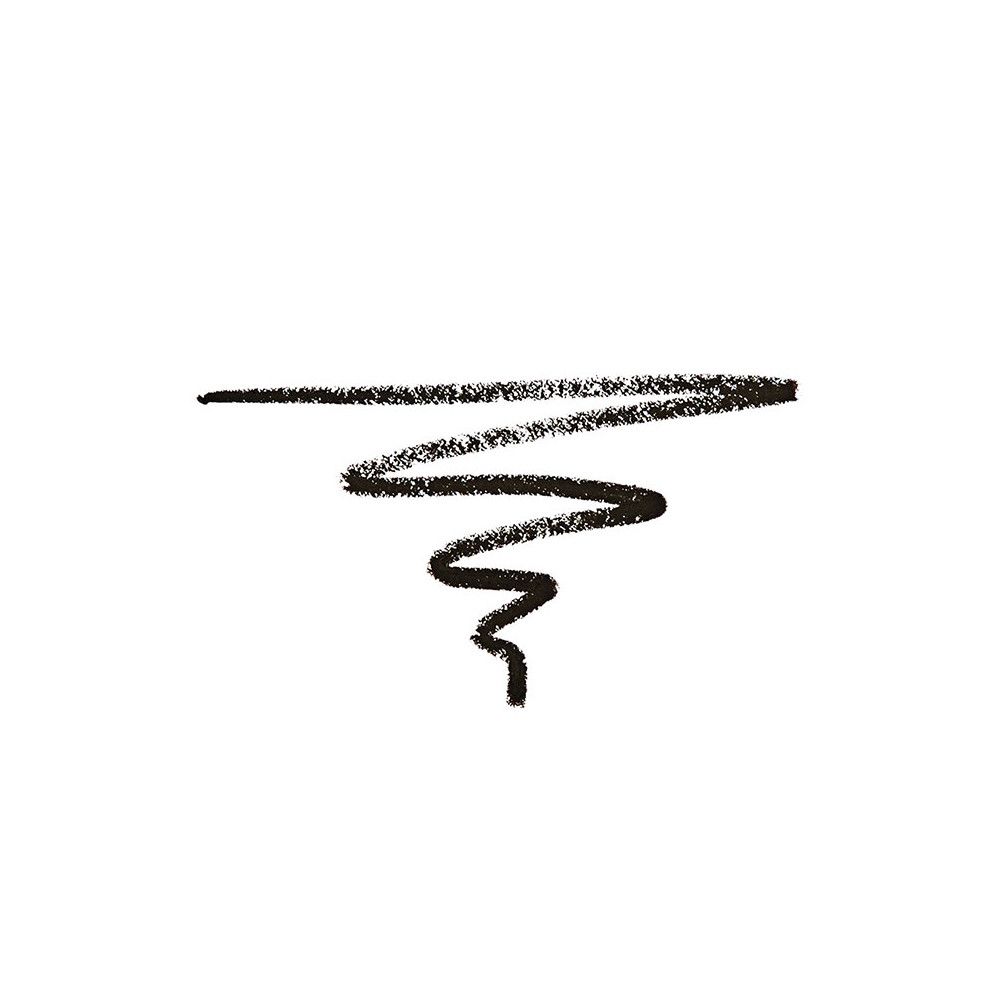 Trait d'eyeliner noir en ligne ondulée sur fond blanc.