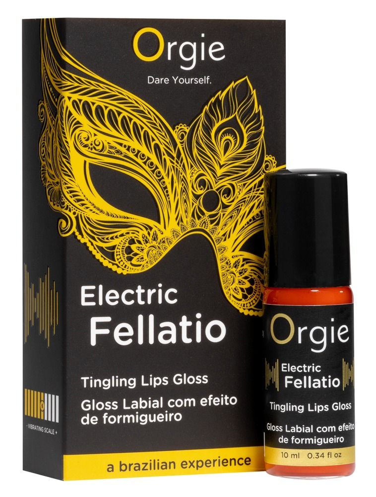 Emballage Orgie Electric Fellatio et flacon Tingling Lips Gloss.