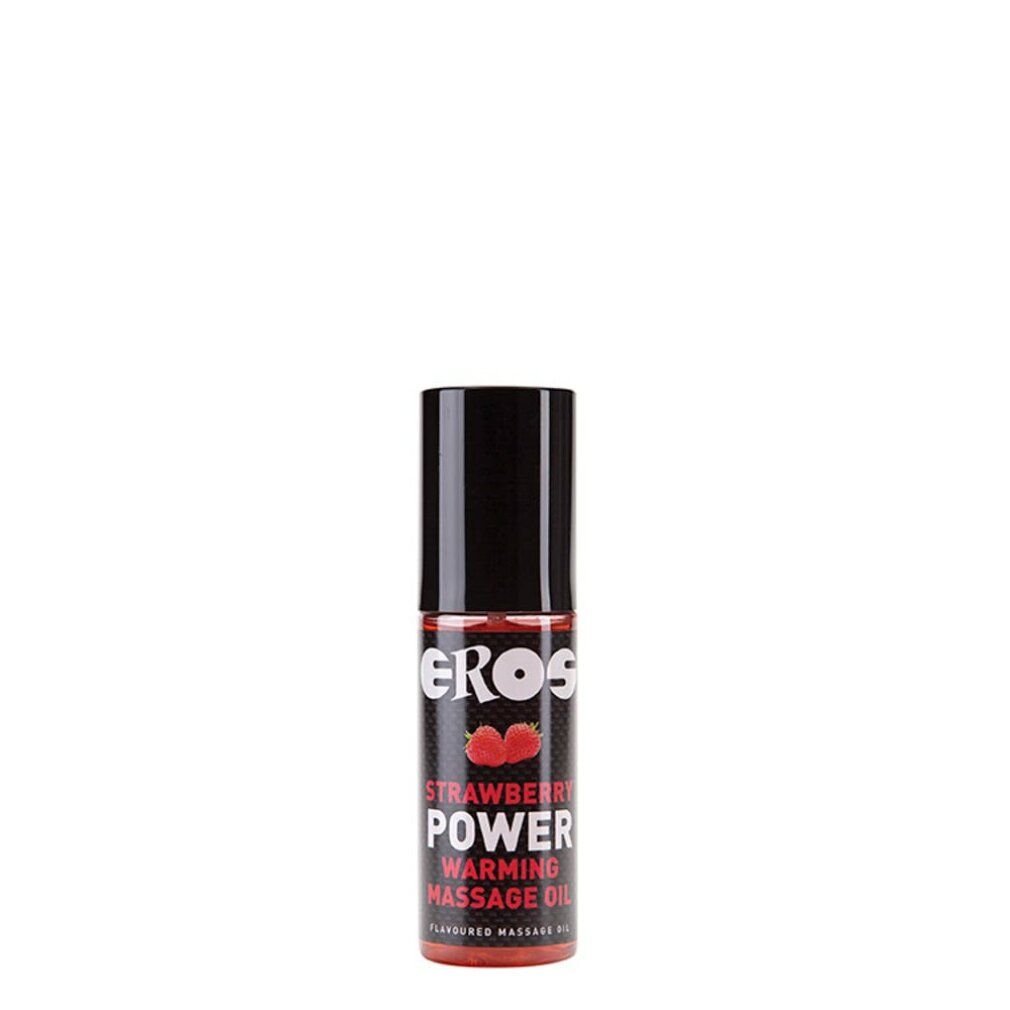 Eros Power Warming massageolie, aardbeiensmaak, 100ml fles.