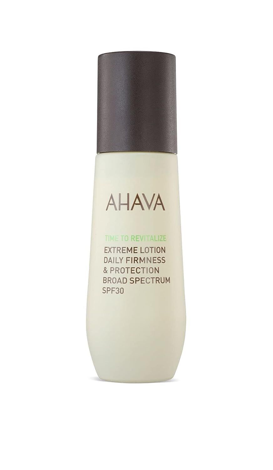 Ahava T.T.R. Extreme Lotion SPF30 in een lichtbeige fles met donkere pompdosering.