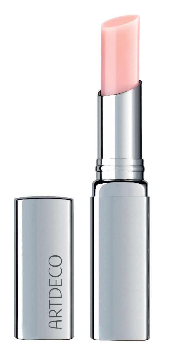 ARTDECO lippenbalsem in zilveren huls met verwijderd dopje.
