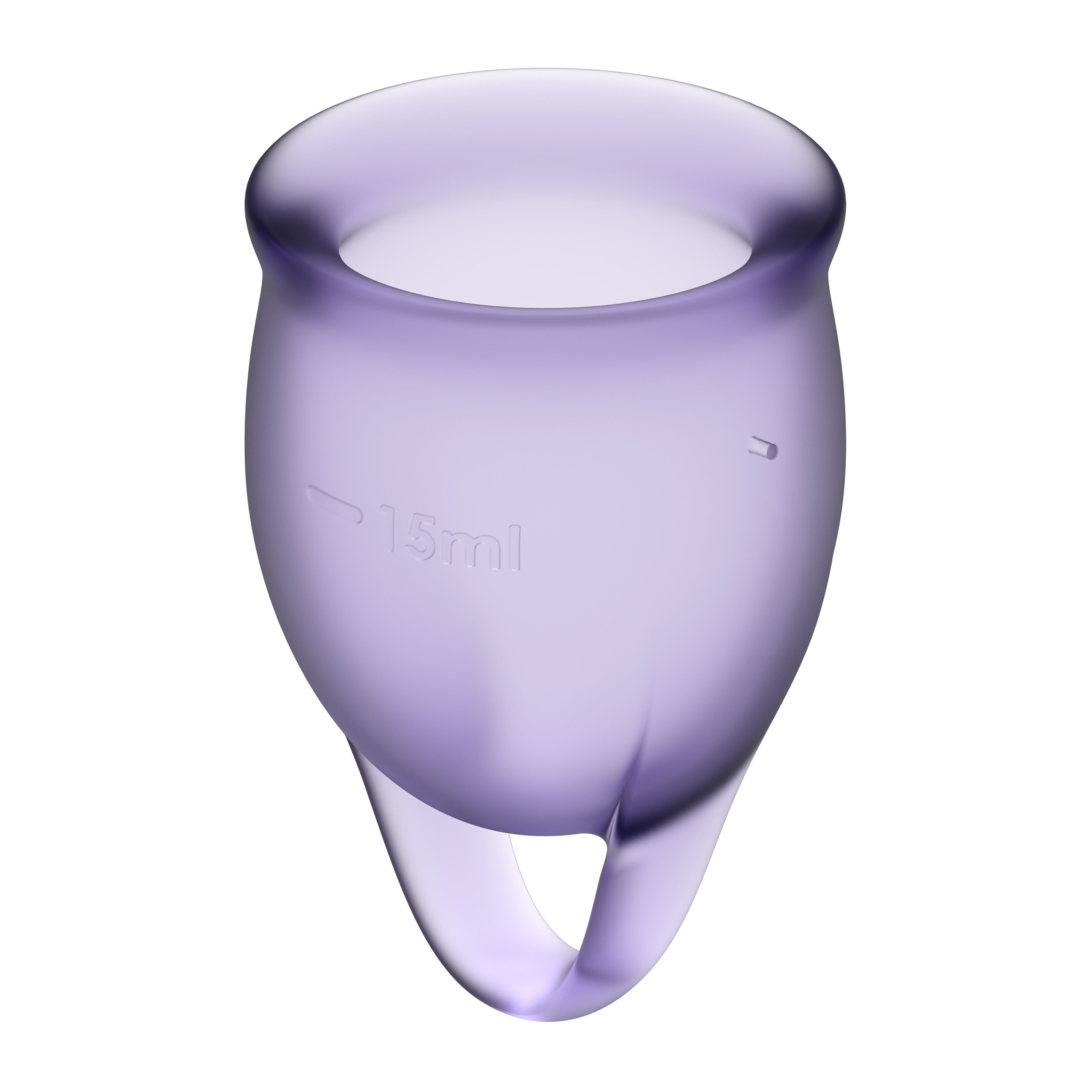 Coupe menstruelle violette avec marquage 15ml. Avec anneau en bas.