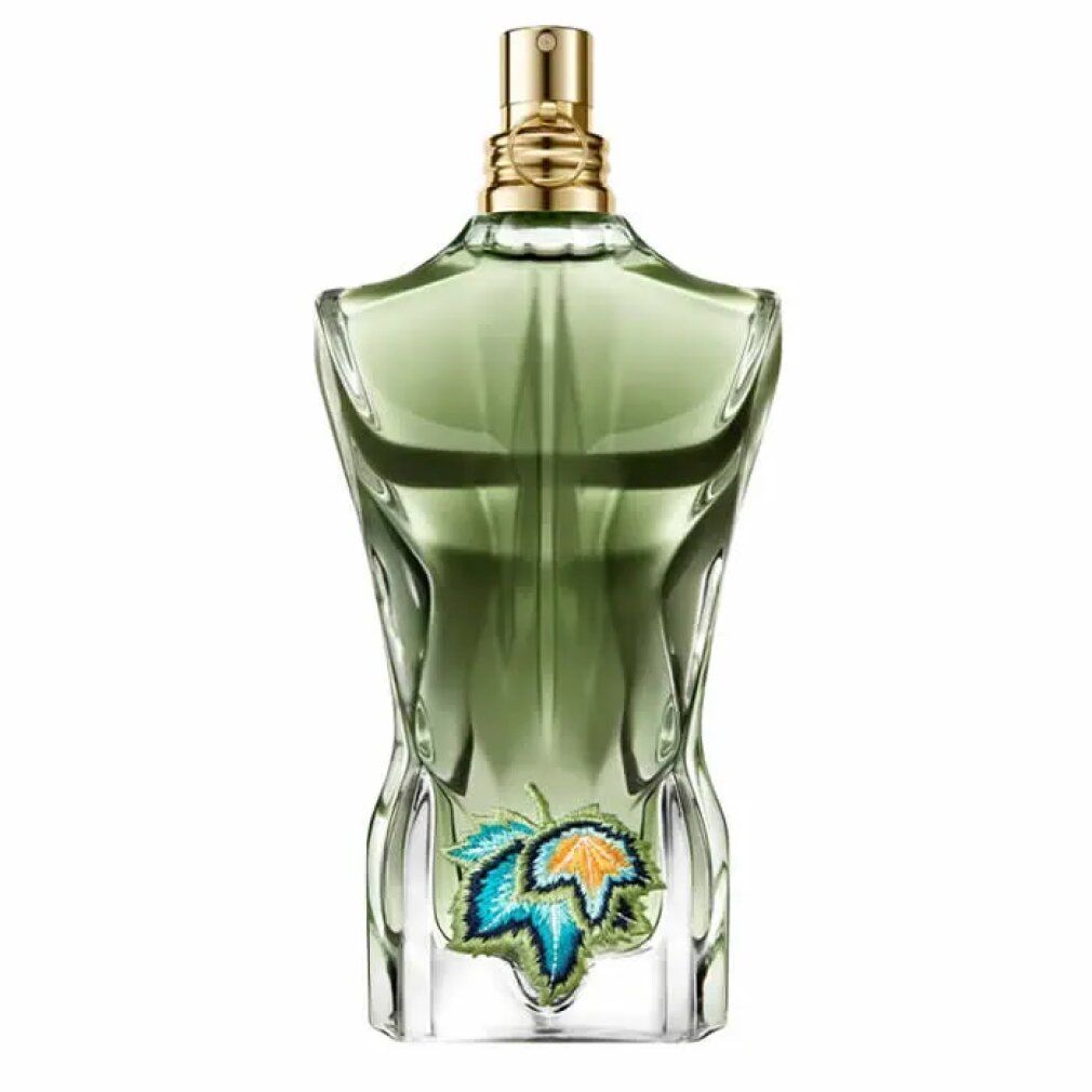 Flacon Jean Paul Gaultier Le Beau Paradise Garden Eau de Parfum en forme de torse masculin.