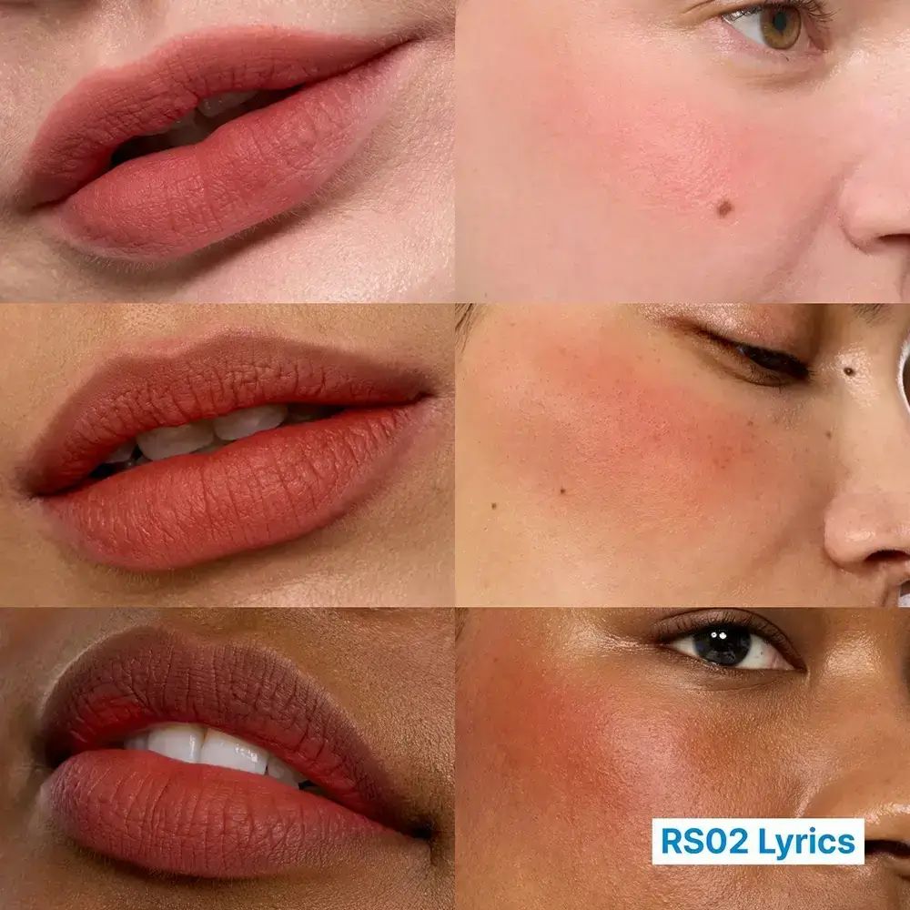 Close-ups van lippen en wangen. RS02 Lyrics tekst rechtsonder.