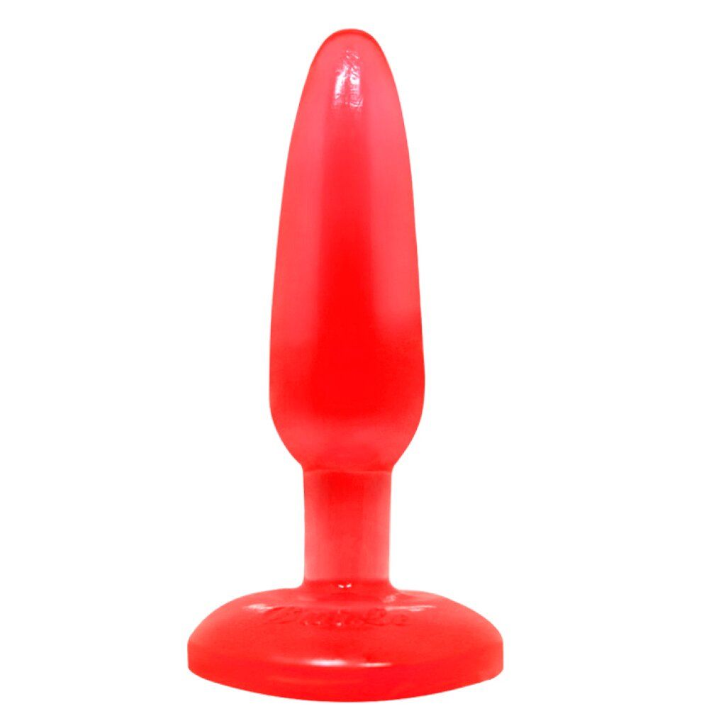 Plug anal rouge avec une base large et une pointe effilée.