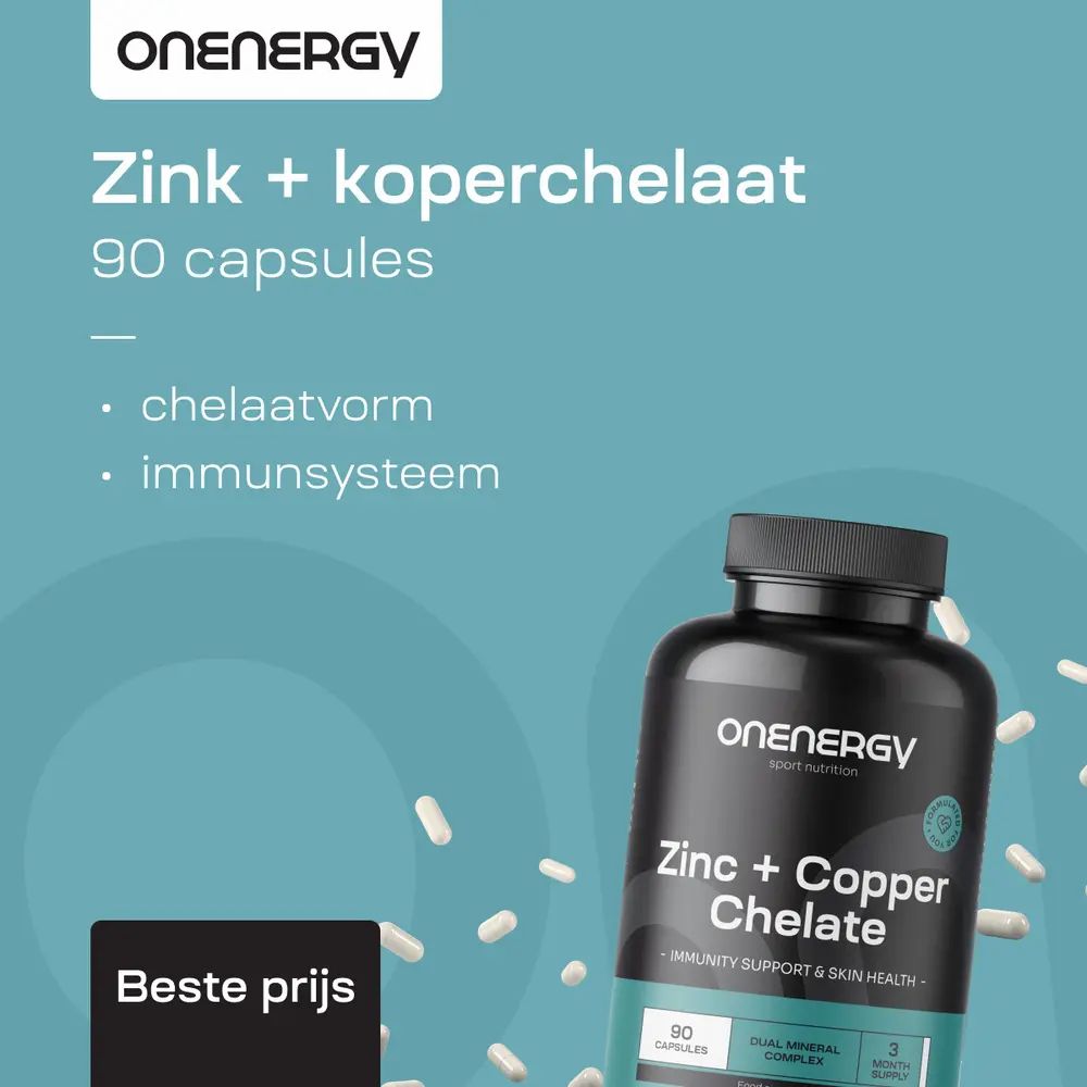 Pot Zink + Koper Chelaat, 90 capsules. Chelaatvorm, immuunsysteem.