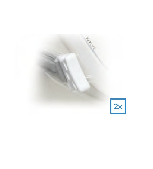Twee witte clips, individueel verpakt. Eén clip is zichtbaar.