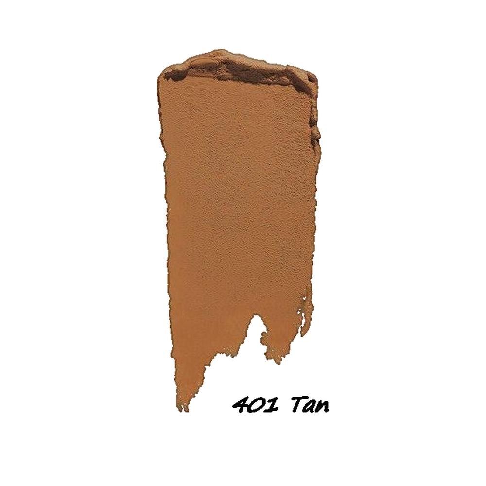 Échantillon de couleur du correcteur Shiseido Synchro Skin Gelstick 401 Tan. Texture brune sur fond blanc. Texte: 401 Tan.