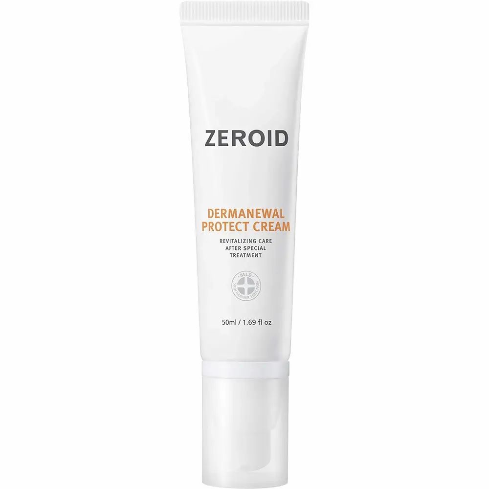 Tube blanc ZEROID Dermanewel Protect Face Cream. Nom du produit et logo visibles. 50ml / 1.69 fl oz.