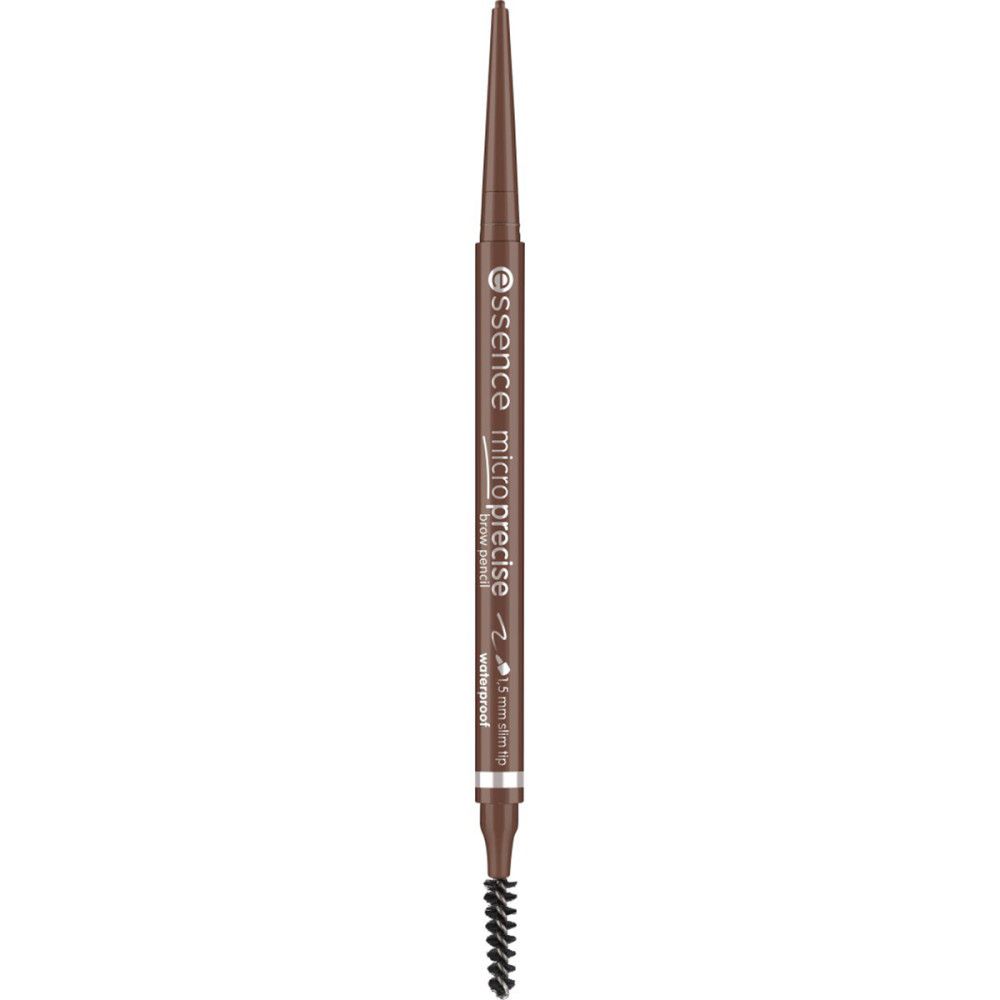 Crayon à sourcils brun avec brosse. Inscription : essence micro precise waterproof.