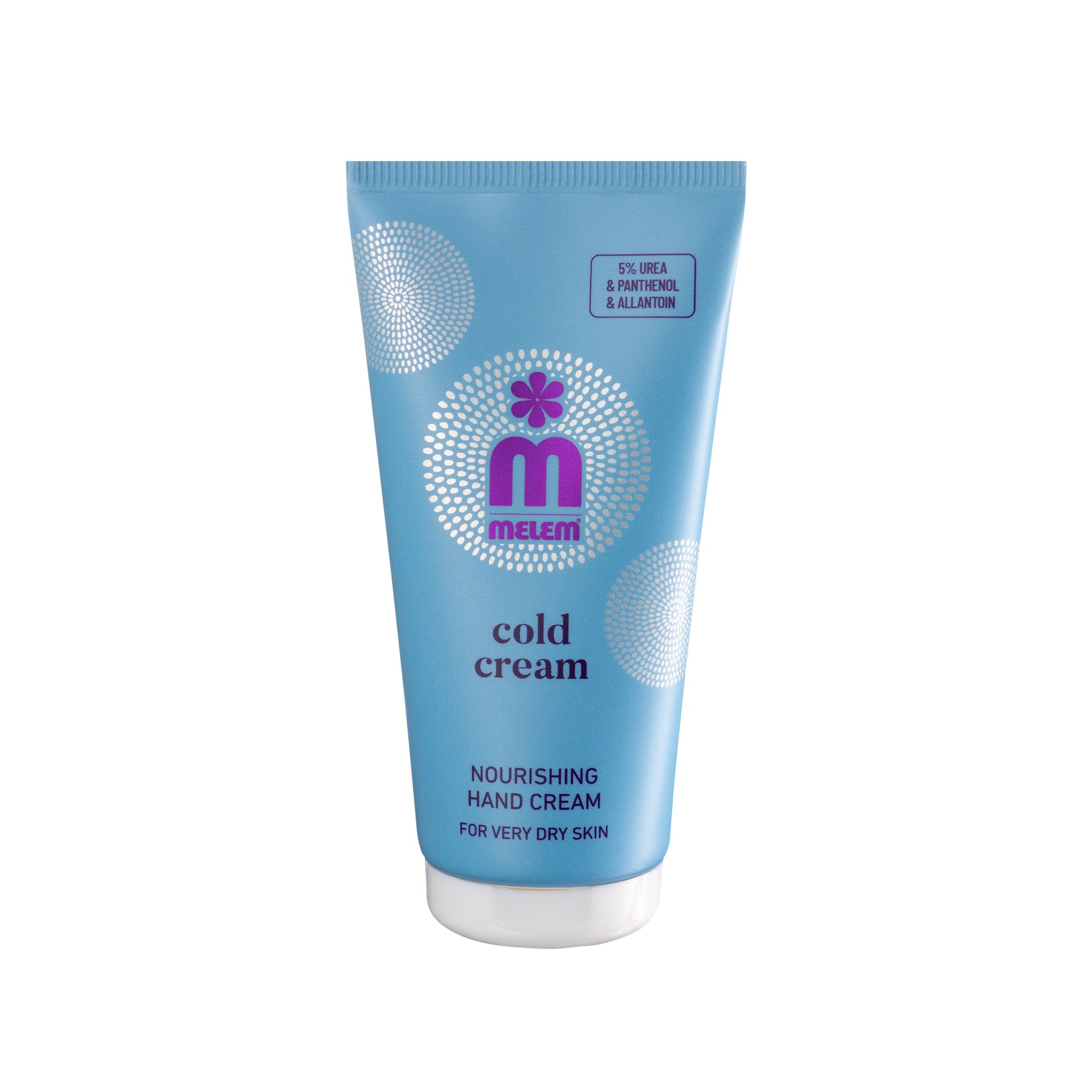 Tube bleu avec Cold Cream. Logo et nom du produit. Pour peaux très sèches. 5% Urée.