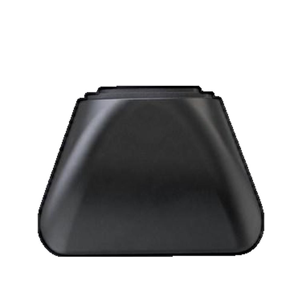 Zwarte, trapeziumvormige opzet. Bovenkant met treden. Afgeronde randen.