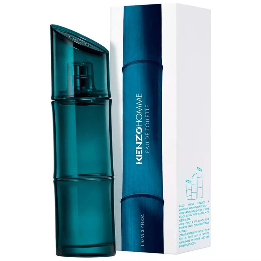 Kenzo Homme Eau de Toilette fles en doos met bamboe-motief.