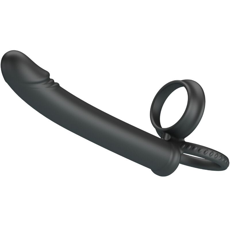 Anneau de pénis noir avec extenseur de pénis et base texturée.