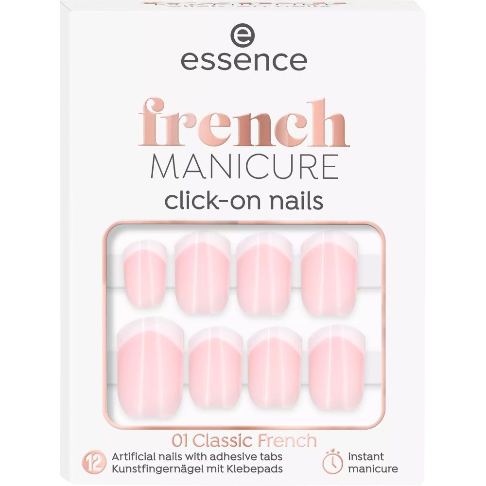 Verpakking Essence French Manicure kunstnagels. Roze en wit, 12 stuks.