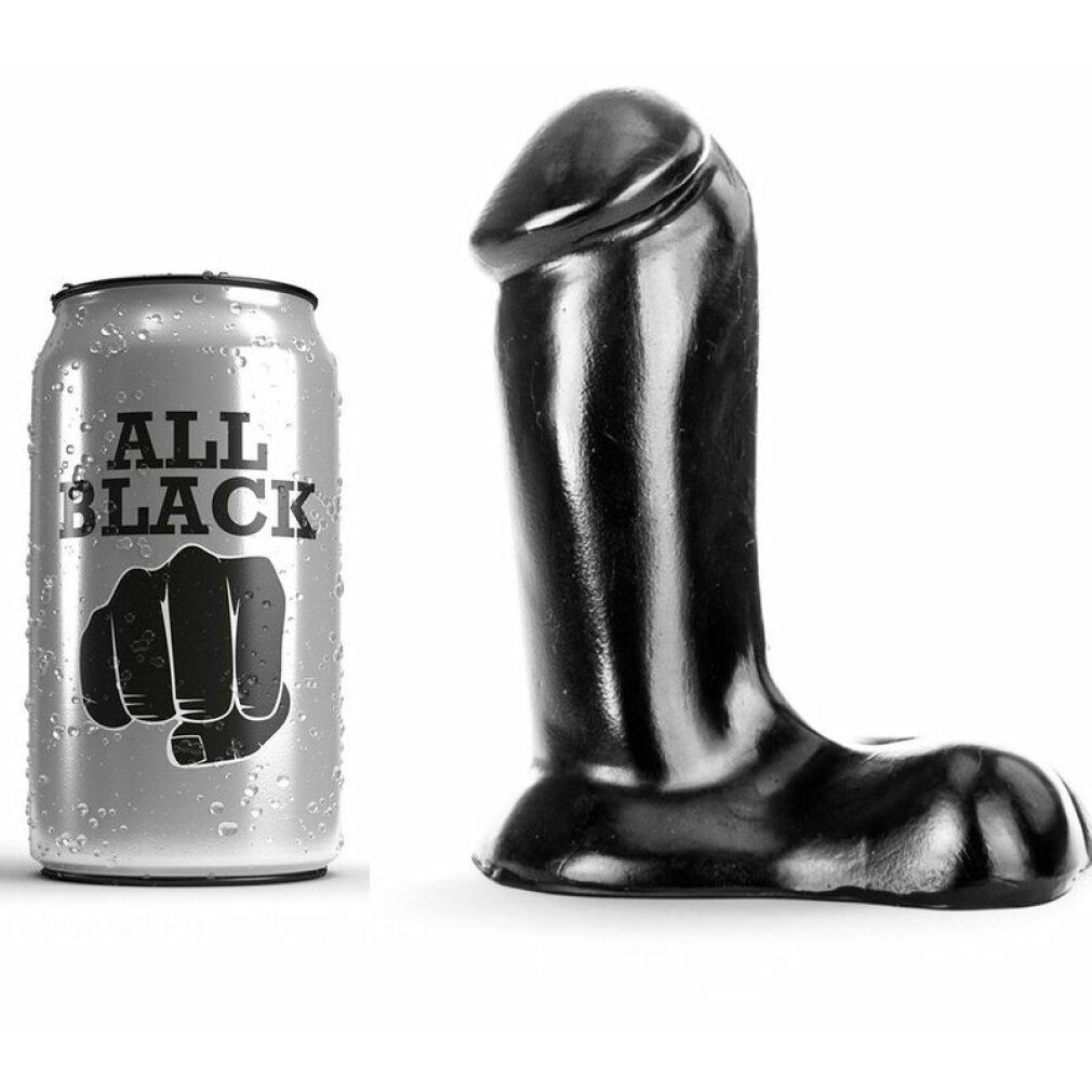 Un godelet noir brillant à base large, à côté d'une canette argentée marquée "ALL BLACK" avec un poing.
