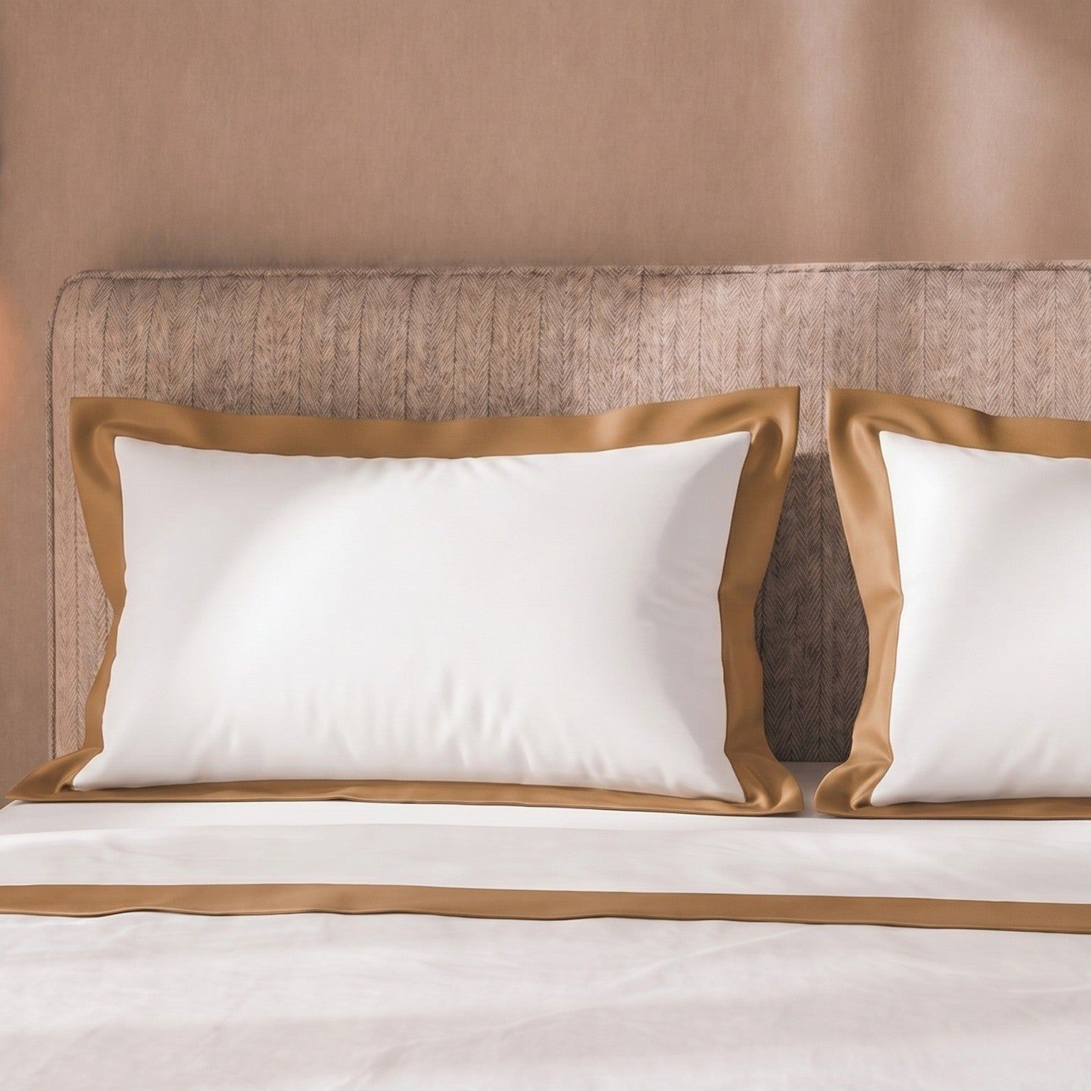 The White Stone Lakenset Eenpersoons 100% Katoen met Decoratieve Satijnen Rand Beige