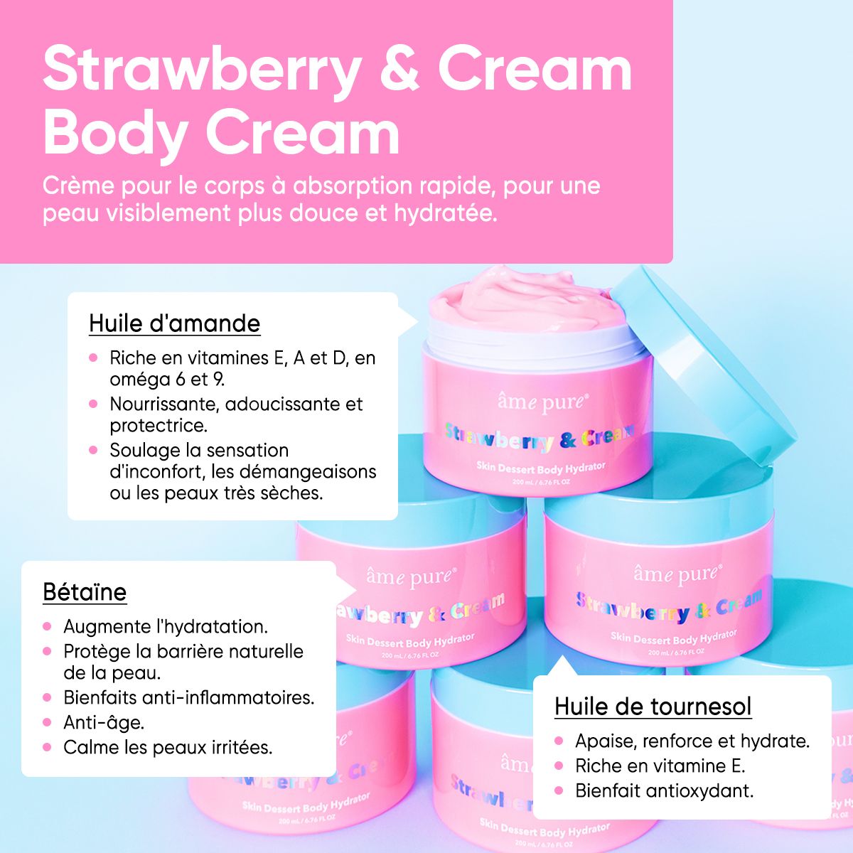 âme pure Strawberry & Cream | Yoghourt pour le corps