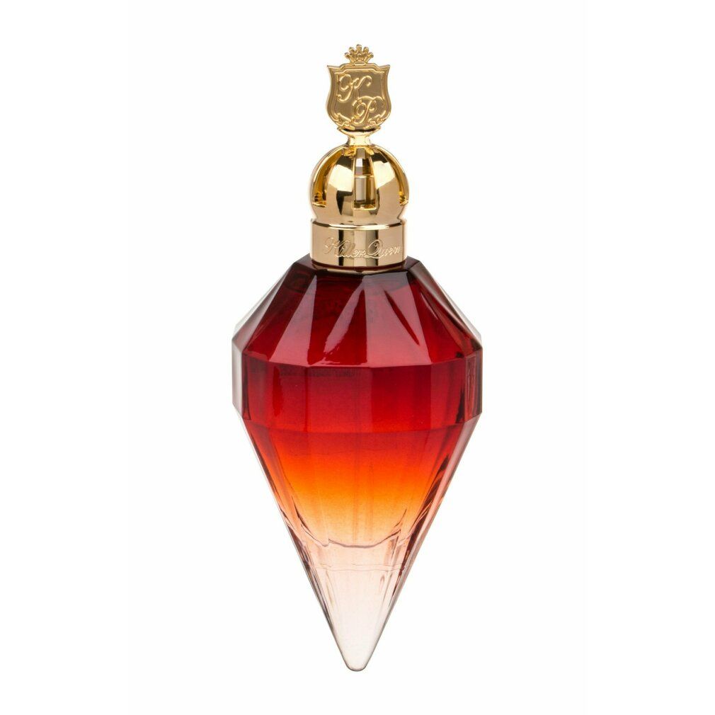 Flacon rouge avec bouchon doré. Le flacon a une forme de diamant et un dégradé de couleurs.