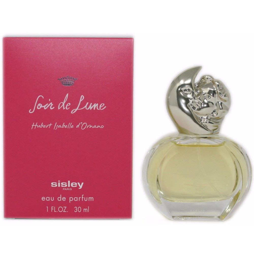 Boîte rose avec inscription "Soir de Lune" et flacon à côté. Marque : Sisley. Contenu : 30 ml.