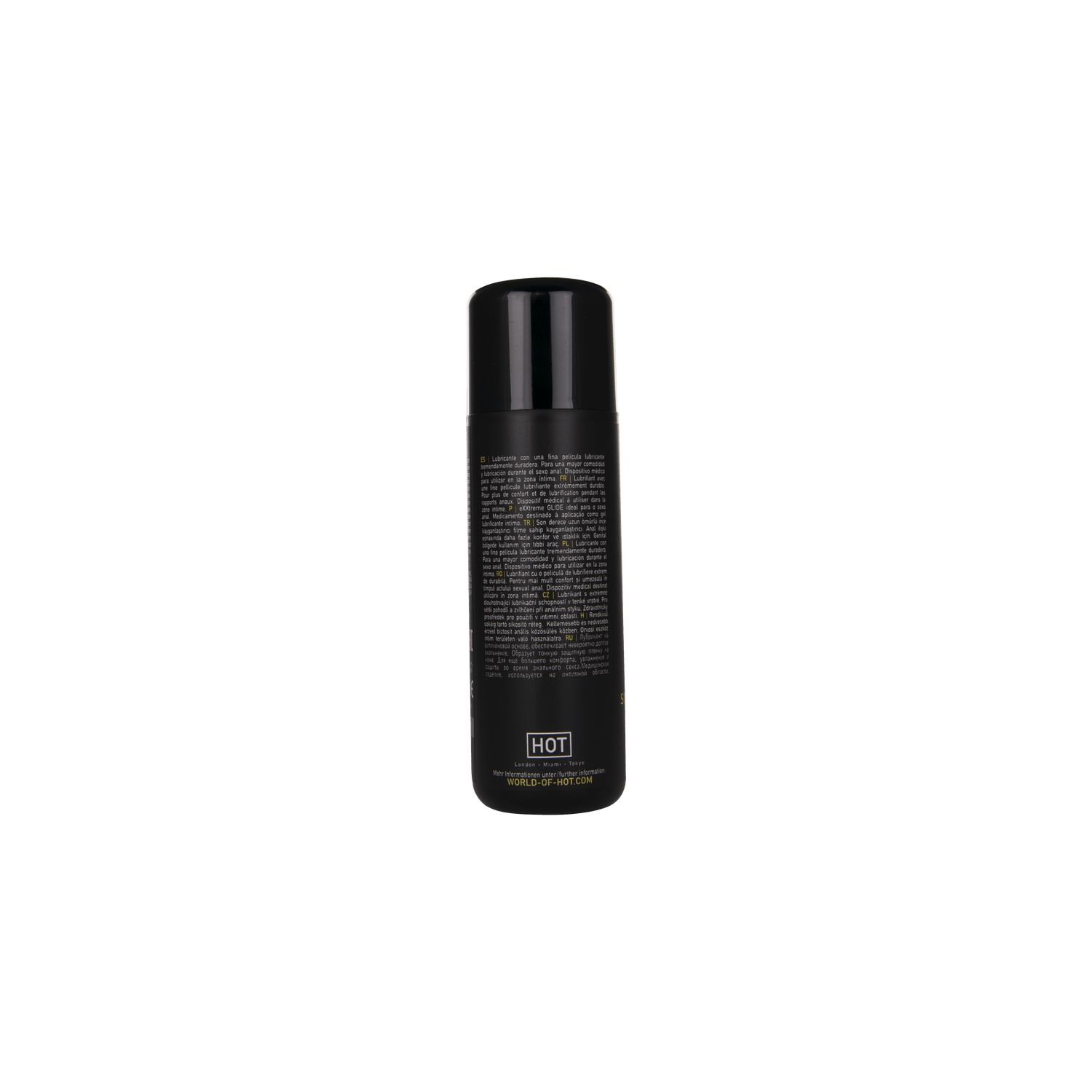 Flacon noir avec texte. Dos de eXXtreme GLIDE.
