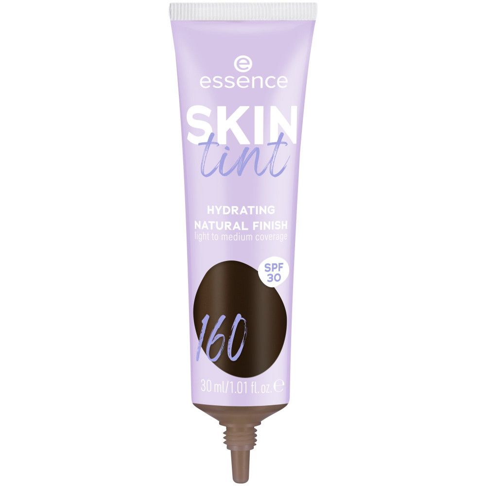 Tube de Skin Tint Foundation lilas, nom du produit et teinte 160. Contient SPF 30. 30 ml.