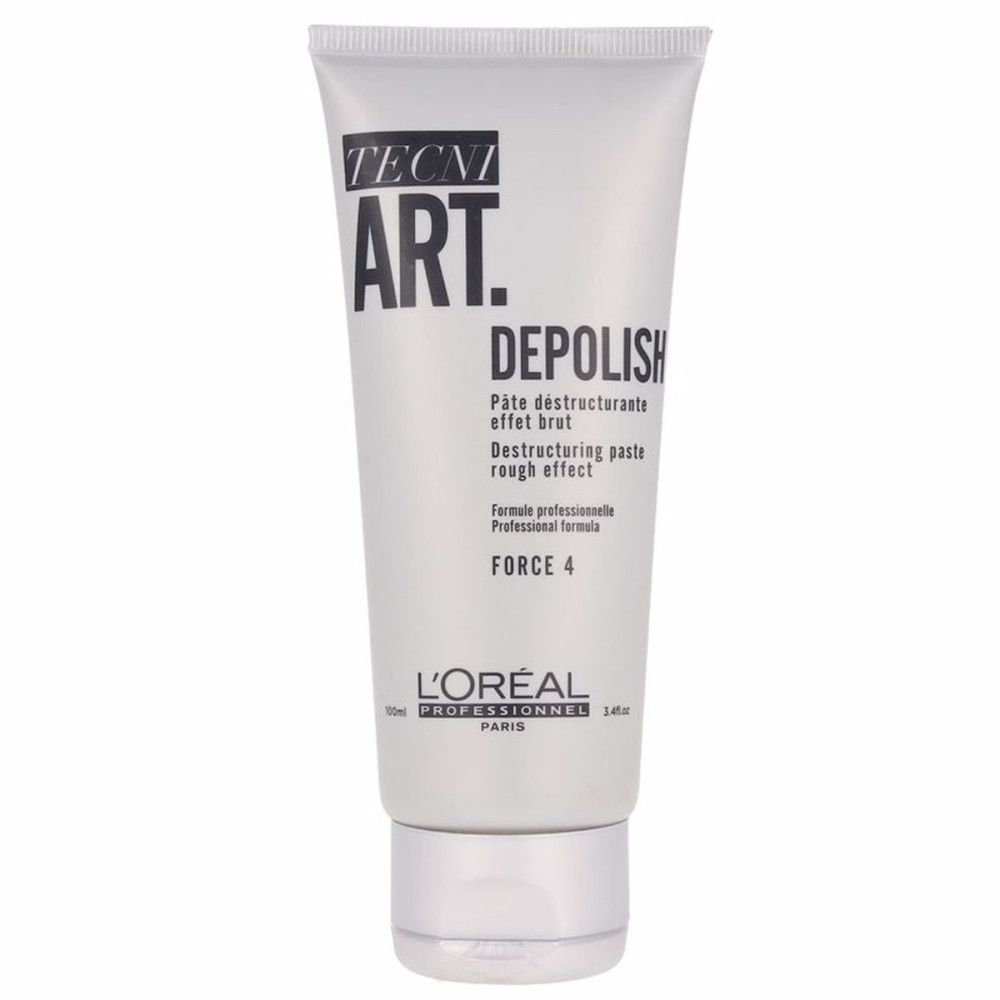 Pâte L'Oréal Tecni Art Depolish Force 4 dans un tube blanc avec un bouchon argenté.