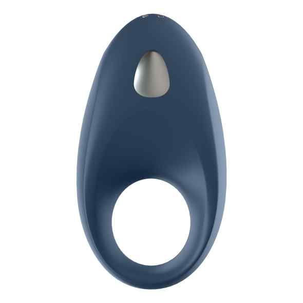 Satisfyer Mighty One Ring bleu foncé, vue de face avec accent argenté.