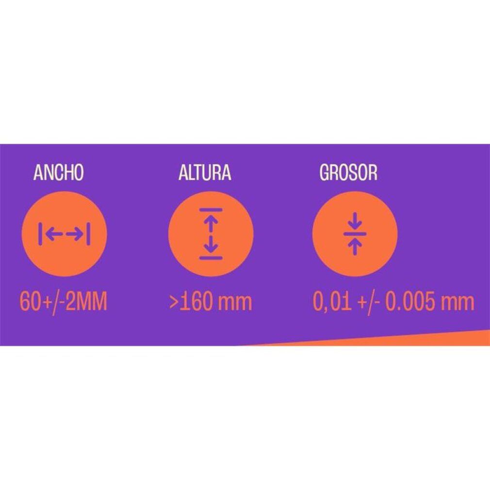 Spécifications préservatif Uniq : largeur 60+/-2mm, longueur >160mm, épaisseur 0.01mm.