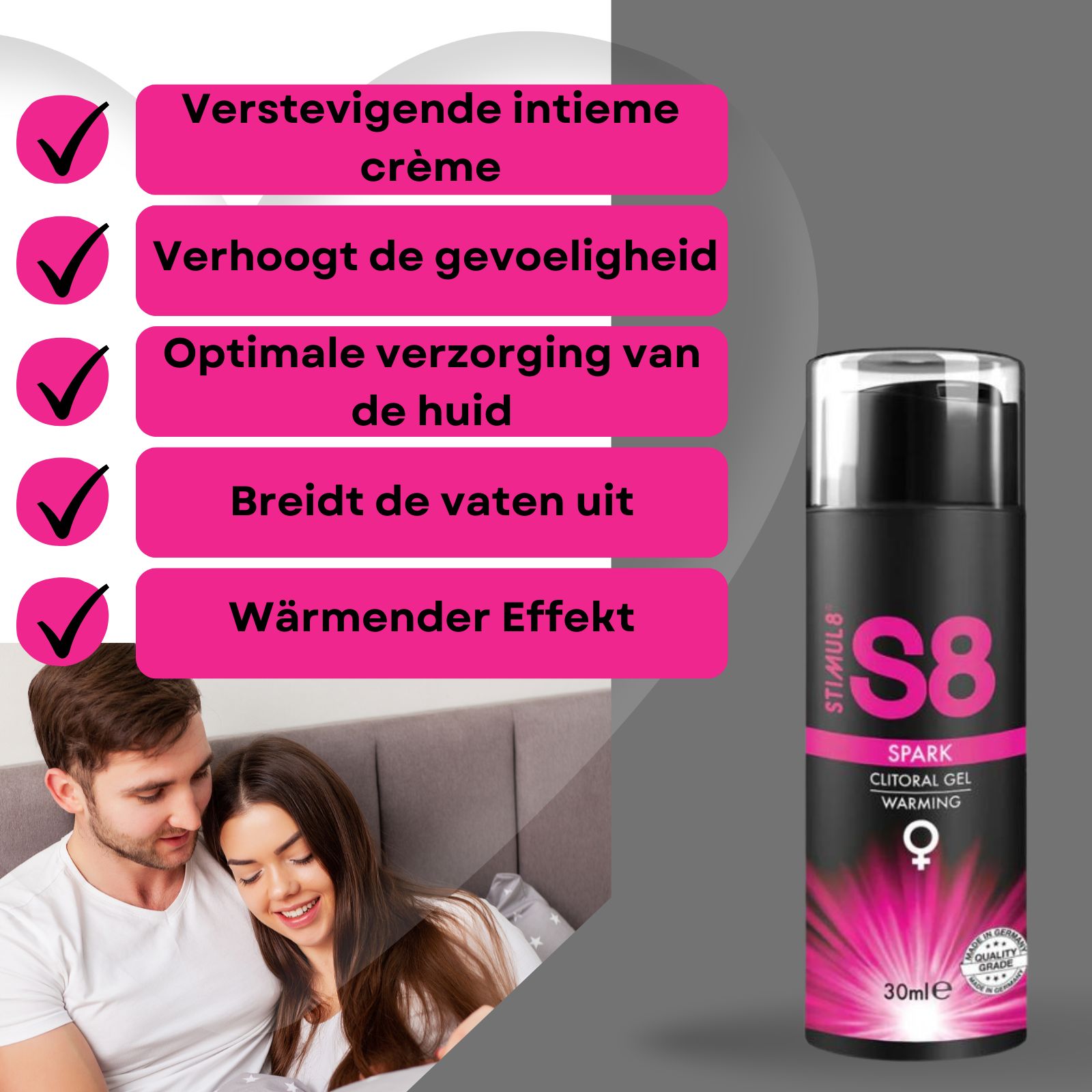 S8 Spark Clitorisgel Warming, 30ml flesje.