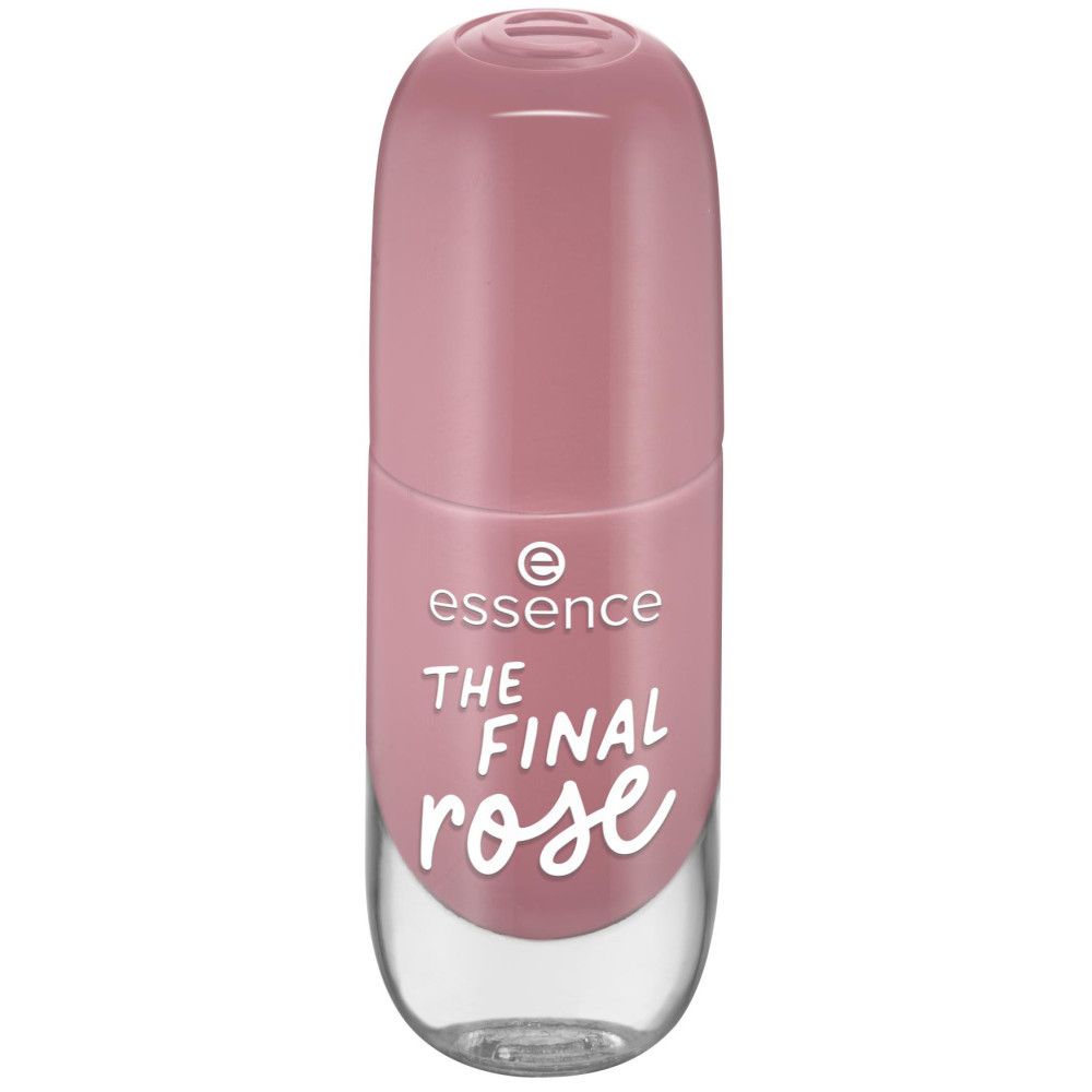 Flacon de vernis à ongles avec bouchon rose. On lit "essence THE FINAL ROSE" sur le flacon.