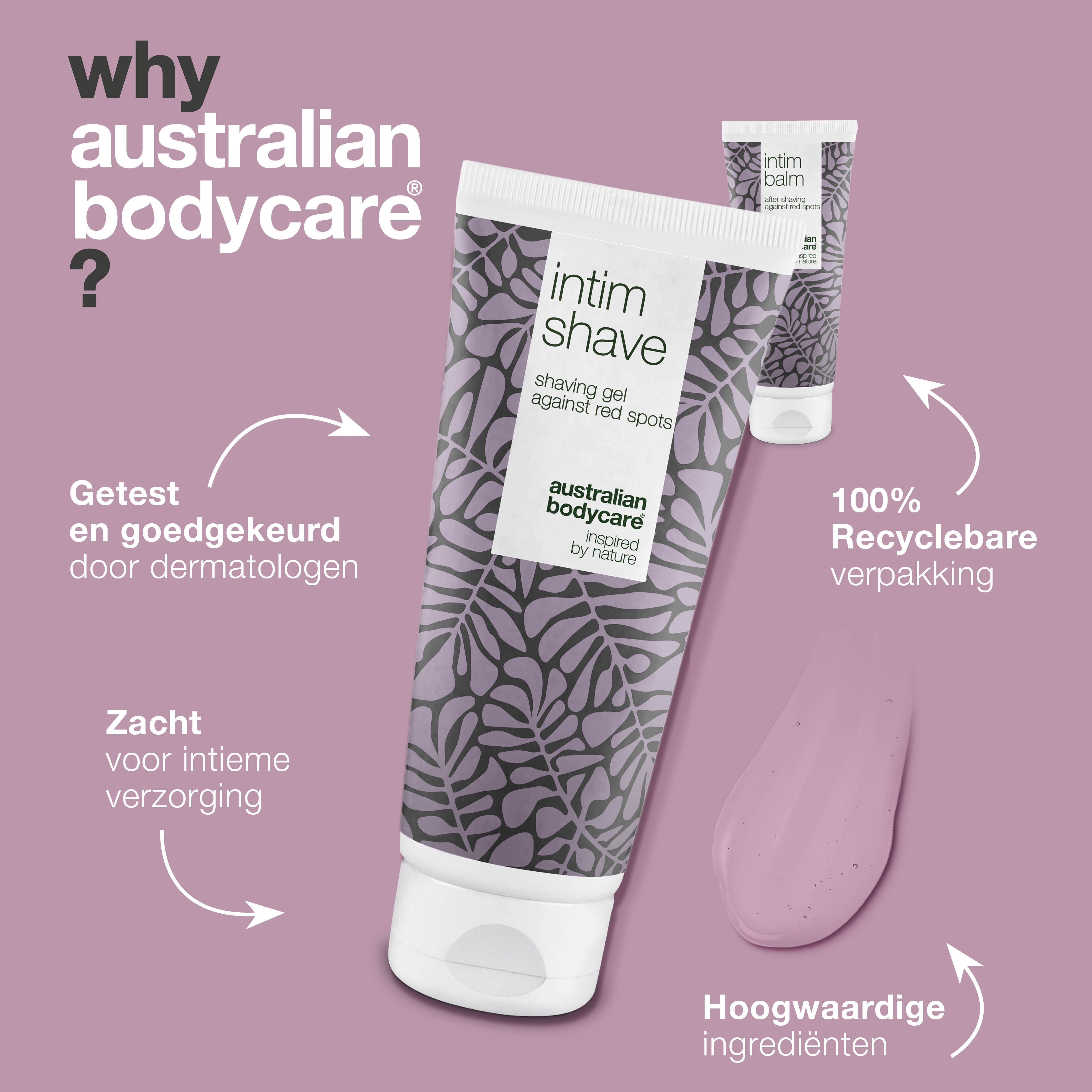 Waarom Australian Bodycare? Intim-Shave gel en productmonster. Merk: Australian Bodycare.