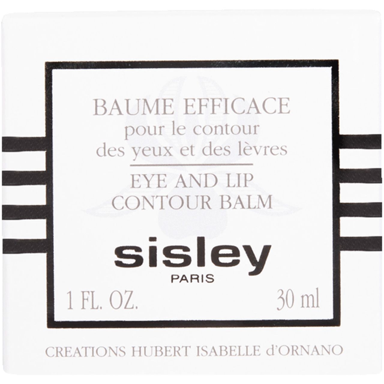Boîte avec inscription: Baume Efficace, Eye and lip contour balm, Sisley Paris. 1 FL. OZ. 30 ml.