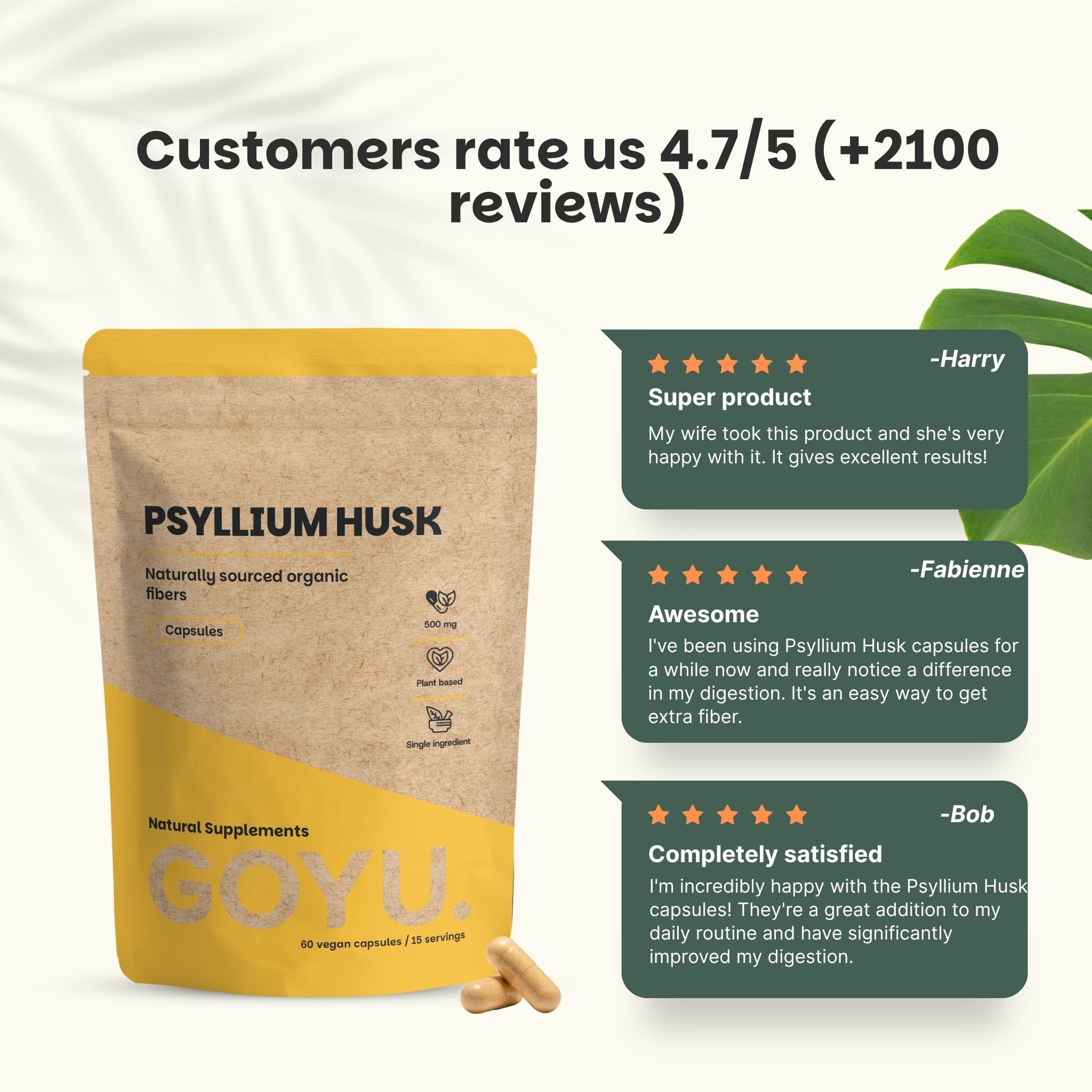 Comparaison : Nos gélules de psyllium (pochette kraft) vs autres fournisseurs (plastique).