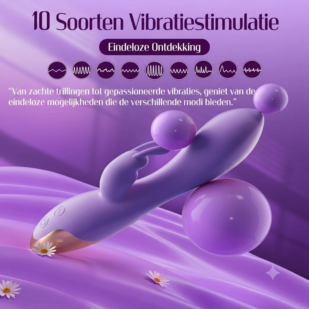 Paarse vibrator met 10 vibratiemodi en gouden accent.