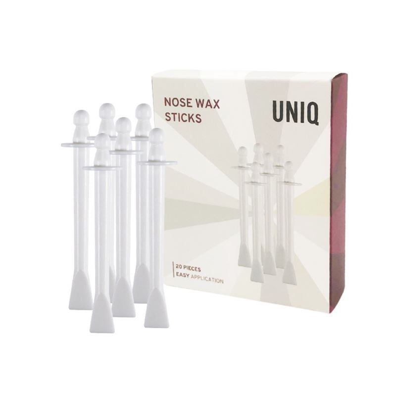 Vijf witte neuswaxsticks en een UNIQ-verpakking voor 20 stuks.