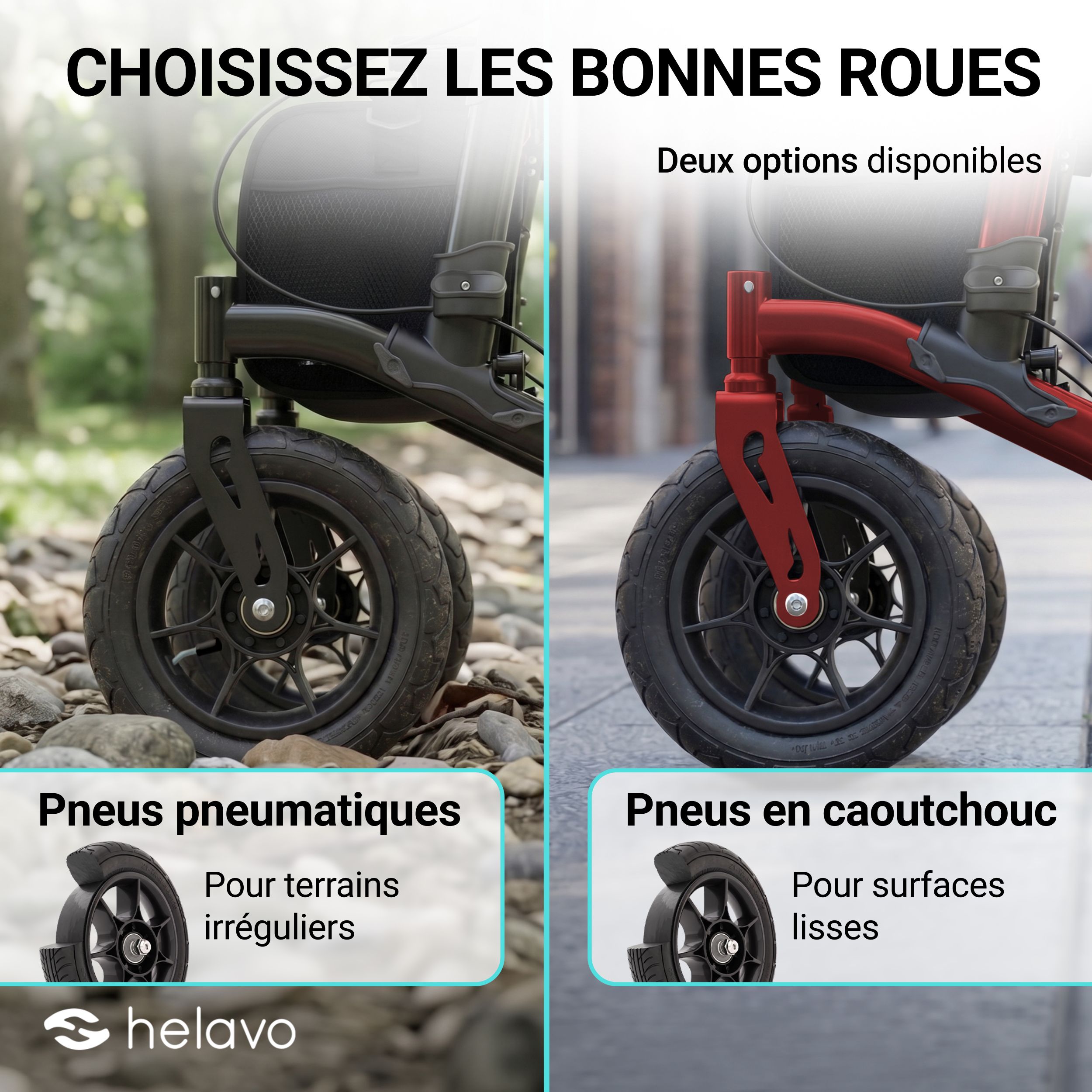 Helavo Déambulateur d'extérieur avec roues en caoutchouc plein et siege pliable 9,5kg