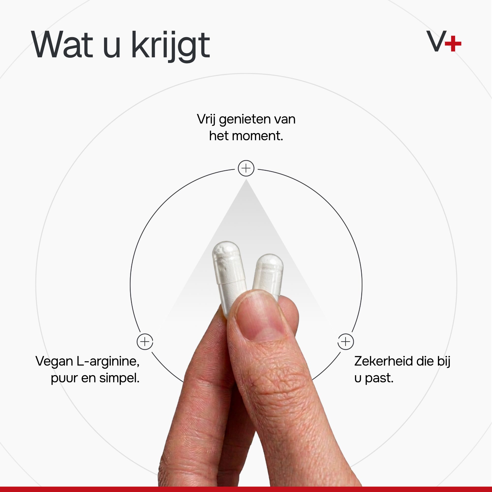 Een witte fles met de tekst 'Vaud+ Male Support+' en 'With Pure L-Arginine'.
