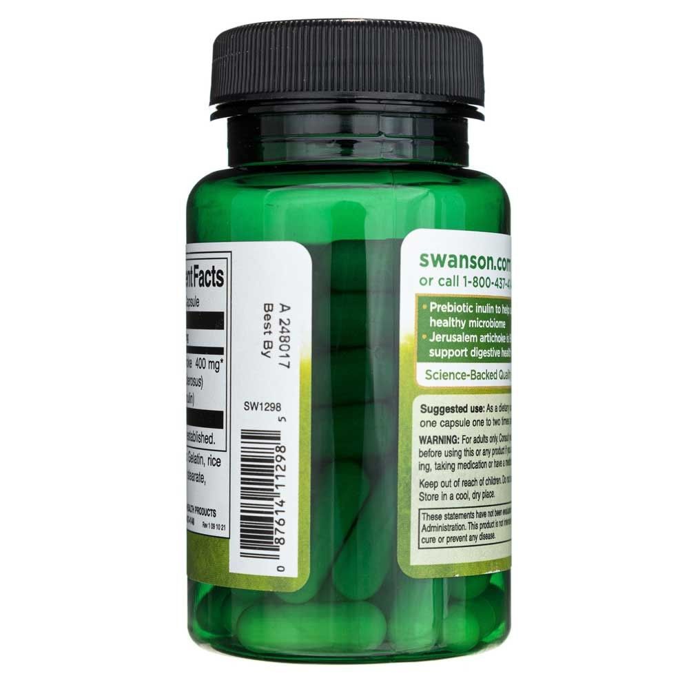 Zijaanzicht van de groene capsuleverpakking, met groene capsules erin. Bevat labelinformatie.
