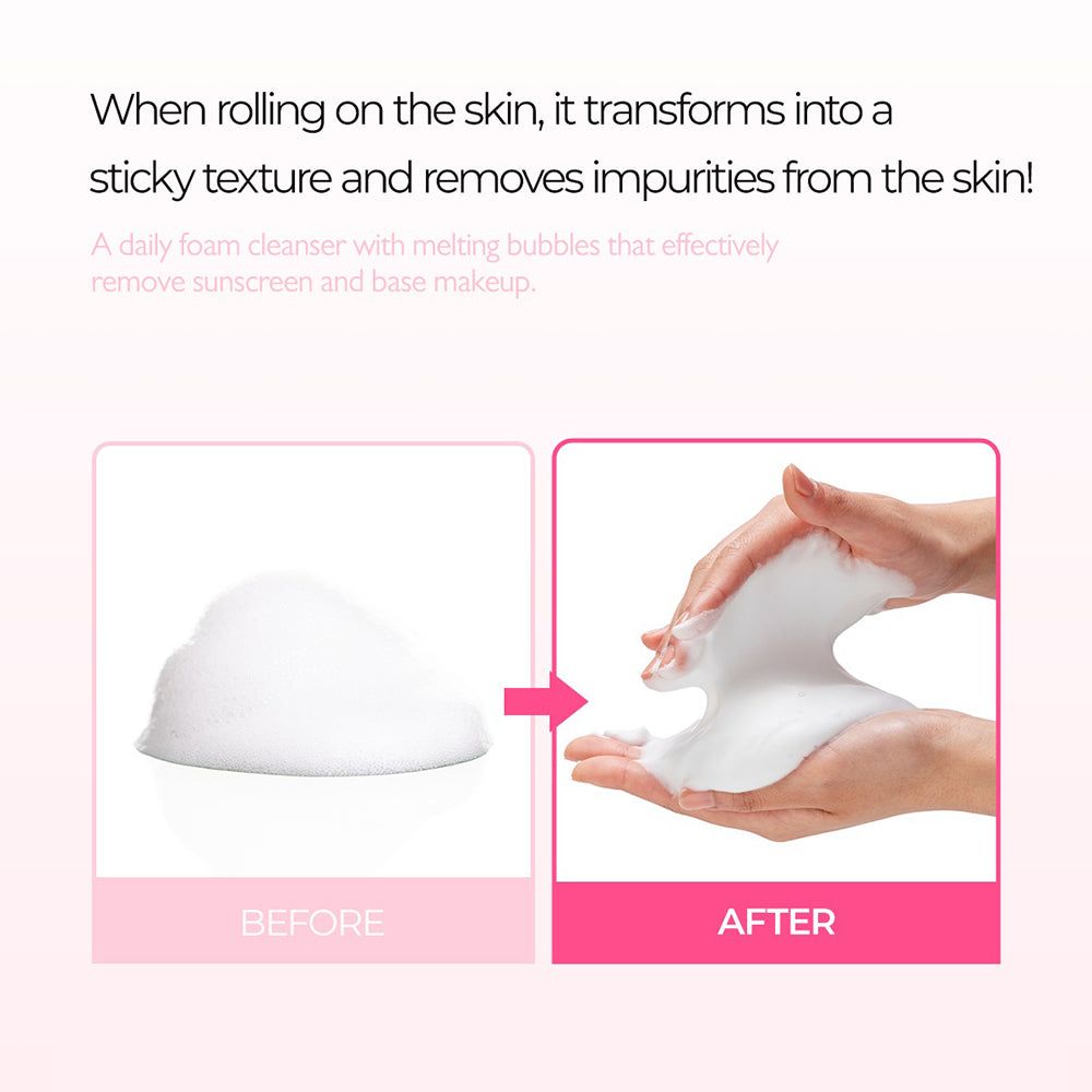 Voor-na vergelijking van schuim en handen met schuim van de Dr. Melaxin Cleanser.