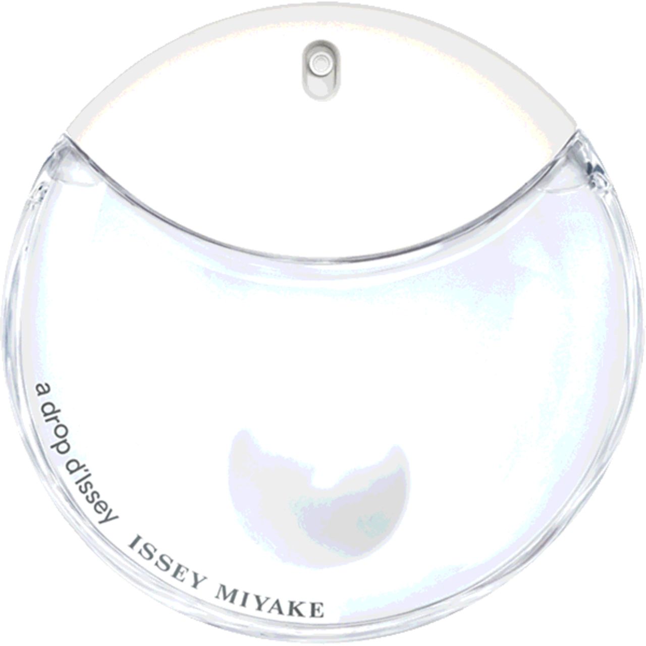 Flacon rond avec bouchon blanc. Inscription: a drop d'Issey, ISSEY MIYAKE.