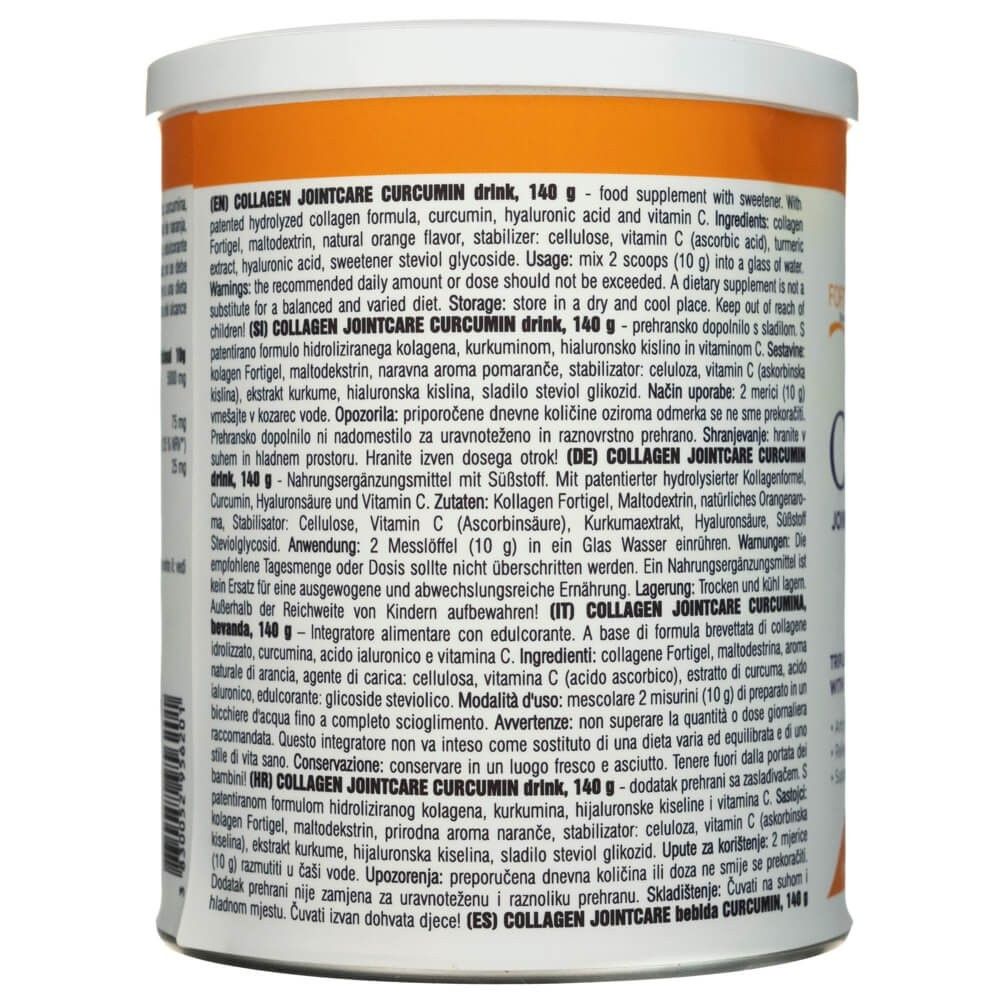 Achterkant van een pot Nature's Finest Collagen Curcumin Joint Care met gedetailleerde product- en ingrediënteninformatie.