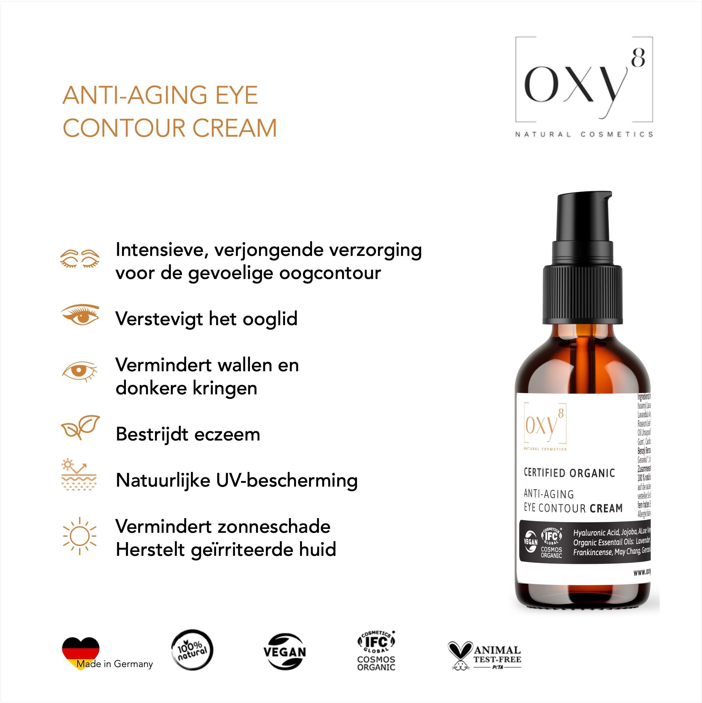 oxy8 Natural Cosmetics ANTI AGING EYE CONTOUR CREAM – Sluit de oogleden & vermindert donkere kringen