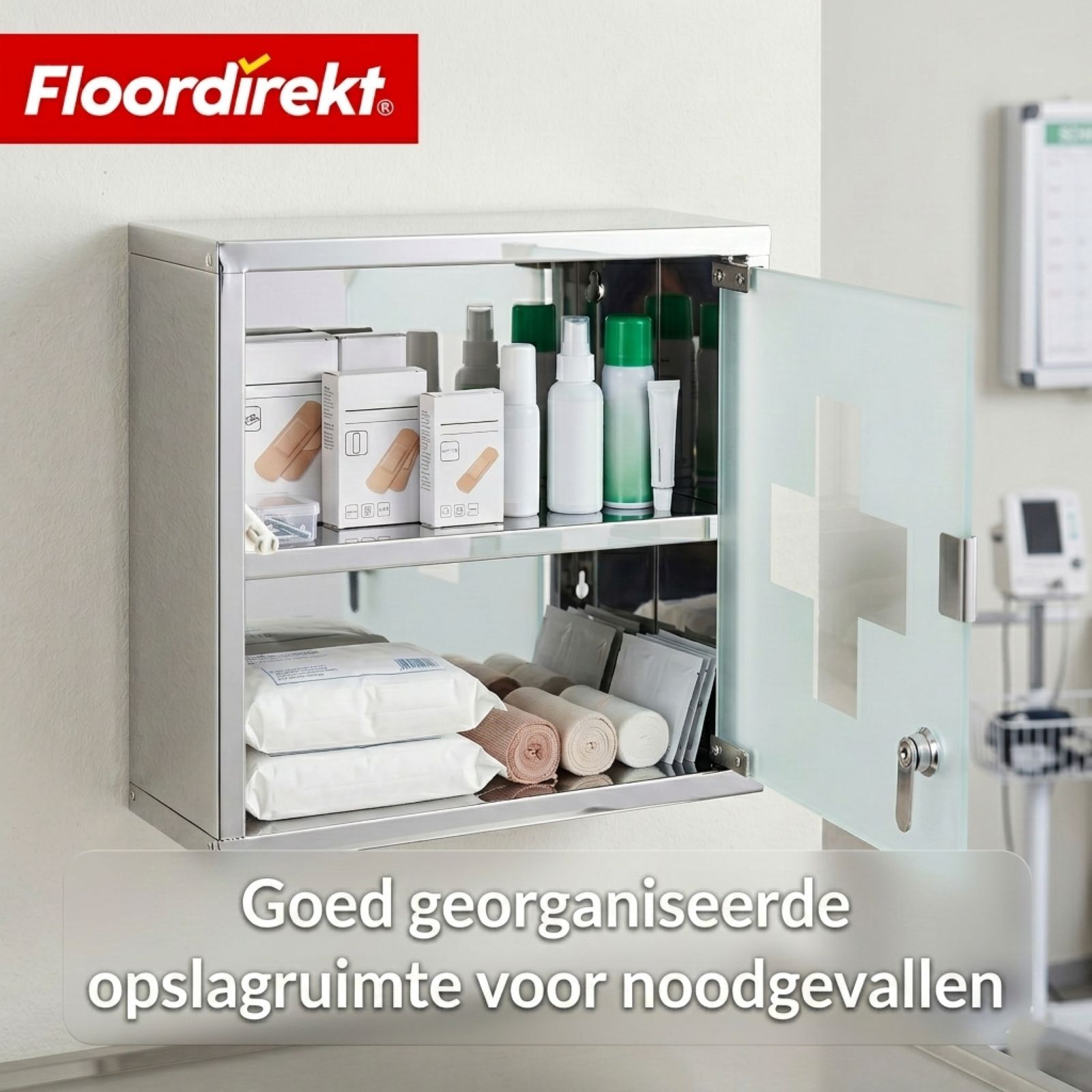 KARAT Medicijnkast Allen - Afsluitbare medicijnkast glazen deur zilver 30 x 30 cm 2 vakken