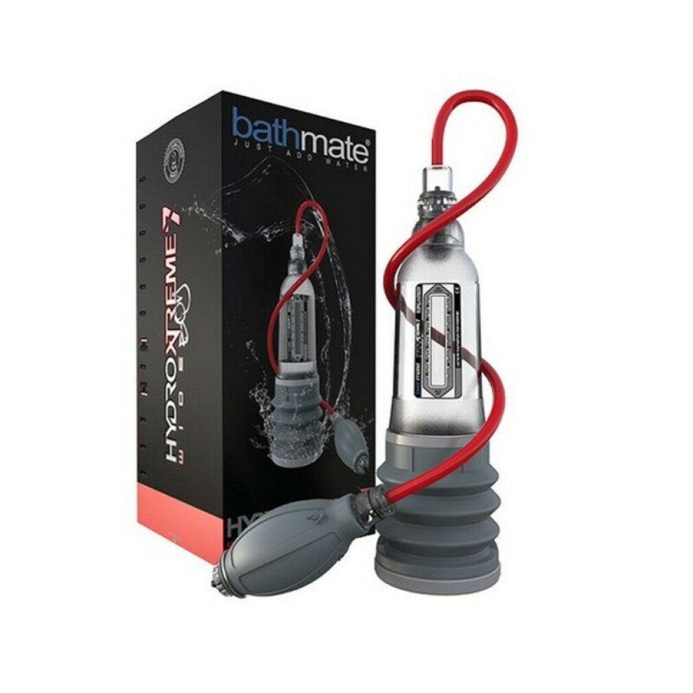 Bathmate HydroXtreme7 Clear Wide Boy naast de verpakking.
