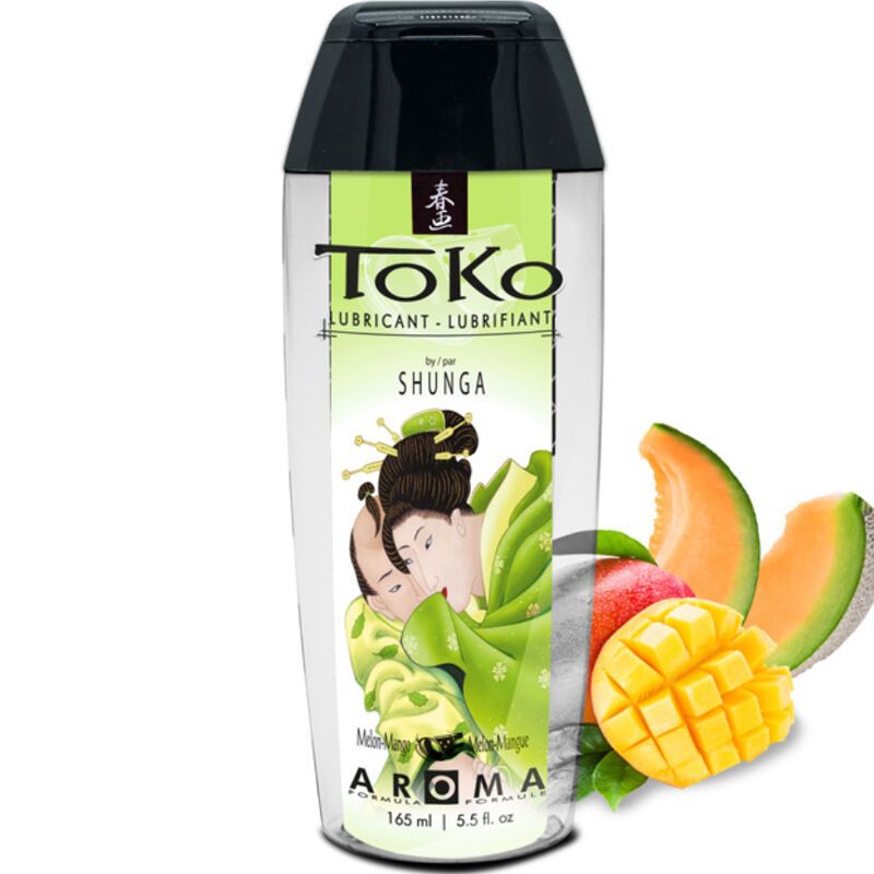 Toko glijmiddel van Shunga, Meloen-Mango aroma, fles met fruit.