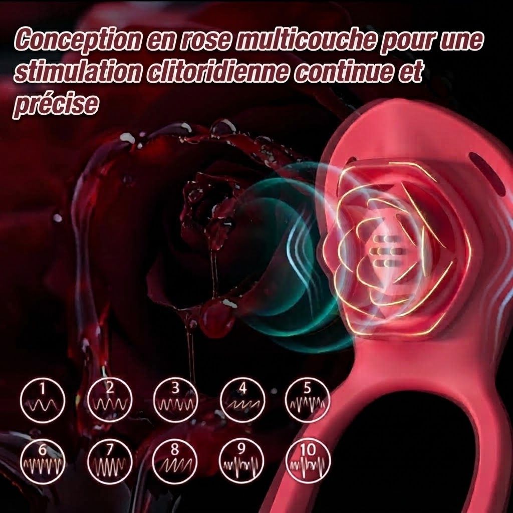 Stimulateur clitoridien rose en forme de rose avec 10 motifs de vibration.