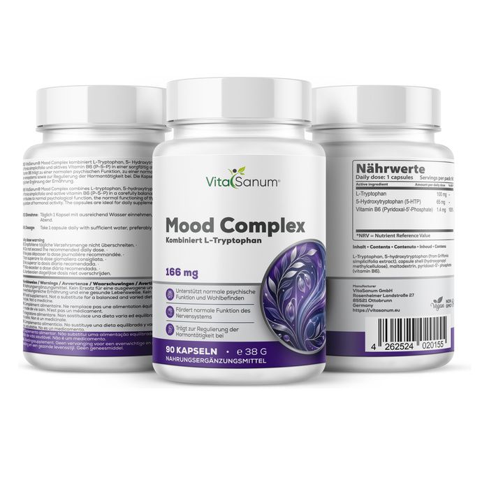 Trois bouteilles de VitaSanum Mood Complex Capsules, 90 pièces par bouteille.