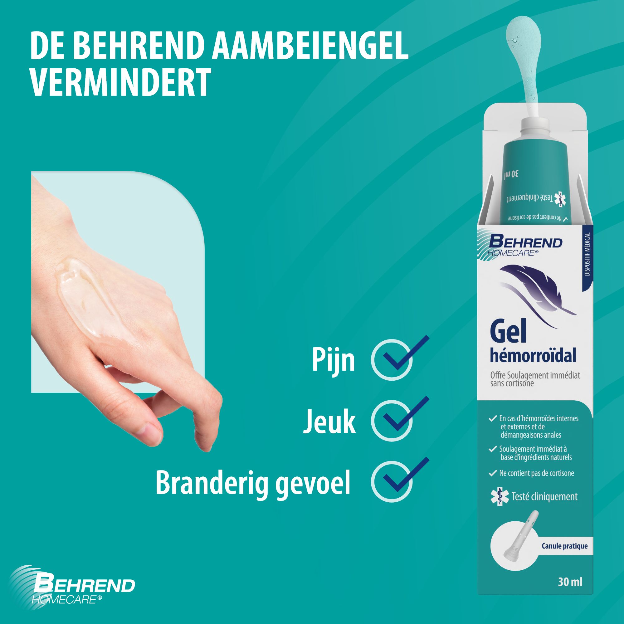 Behrend aambeien gel, indicaties: interne & externe aambeien, anale fissuren, proctitis, jeuk.