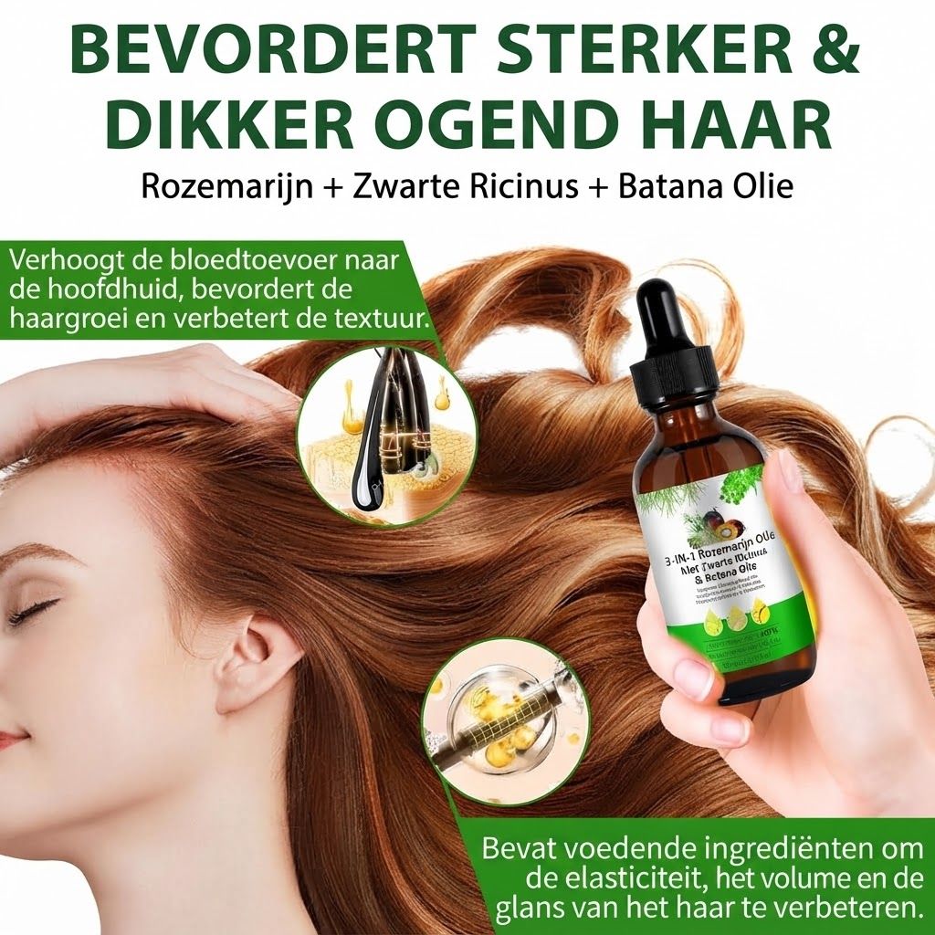 Fles rozemarijnolie die haargroei bevordert en haar herstelt.